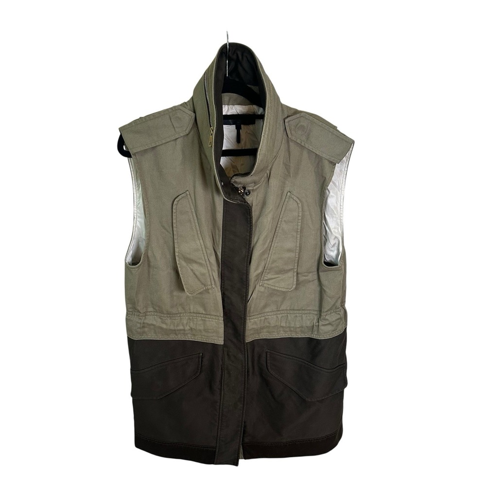 Rag Bone‎ Women S Vest Size 10 Kinsley Colorblock Utility Army Green Brown